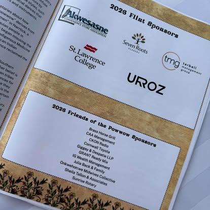 The 2026 Akwesasne Powwow program, listing Sheila Tallon & Associates among the Friends of the Powwow sponsors